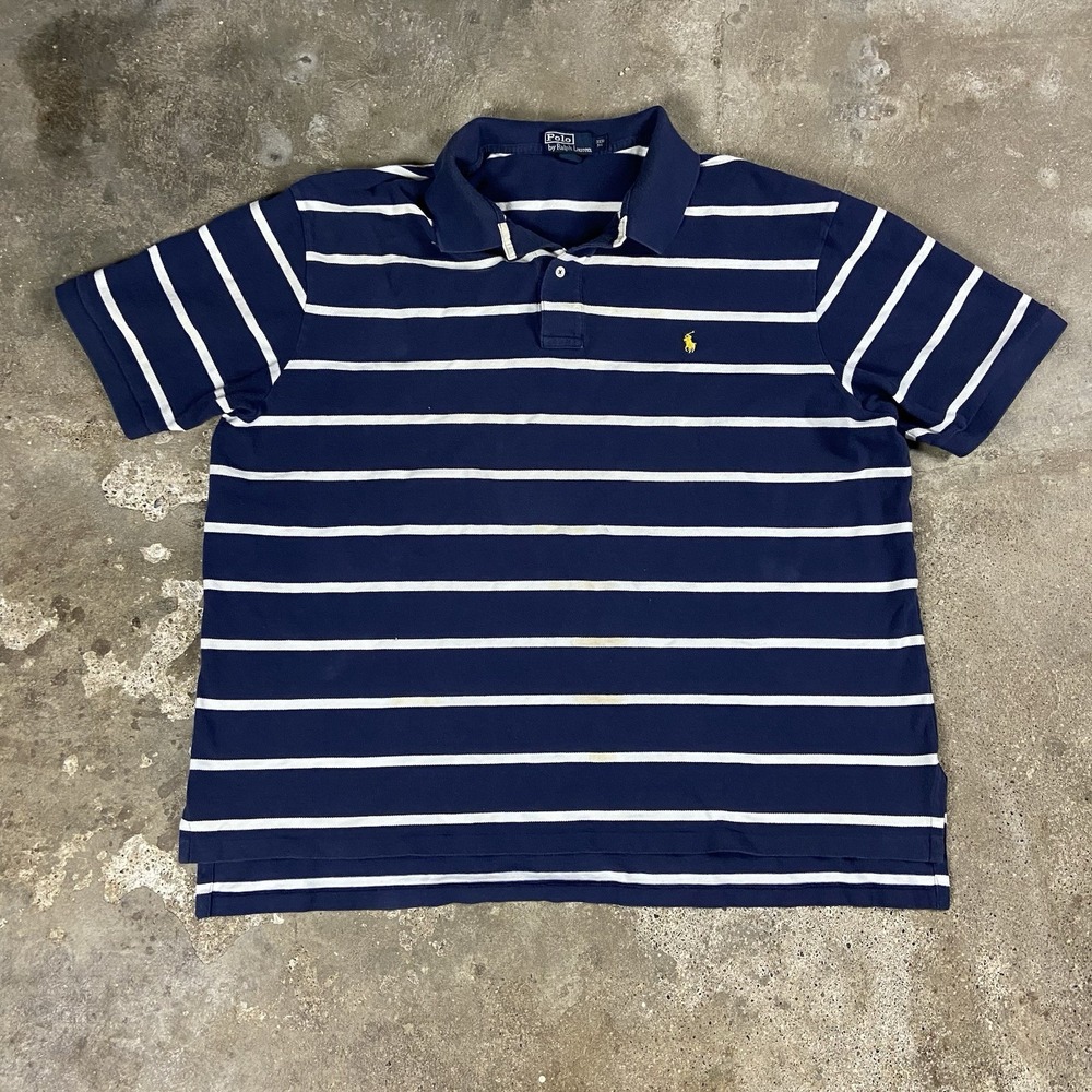 Polo Ralph Lauren Polo Shirt Size 3XB Navy White Stripe Short Sleeve Yellow Pony